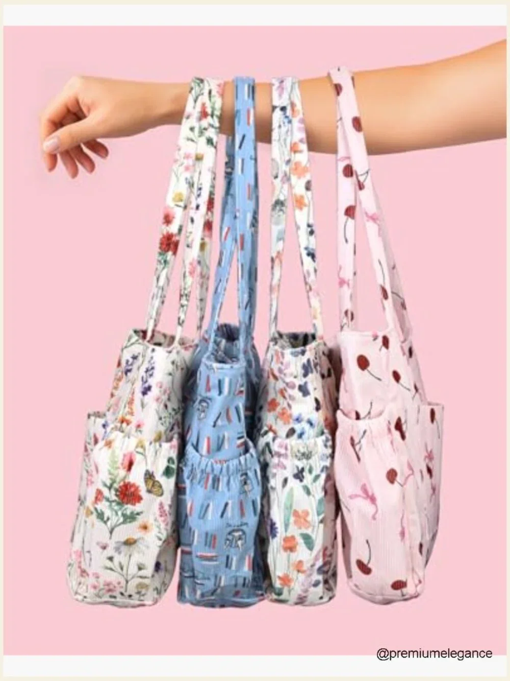 Large Corduroy Tote Bag with Zipper Multi-Pocket Shoulder Bag for School Work